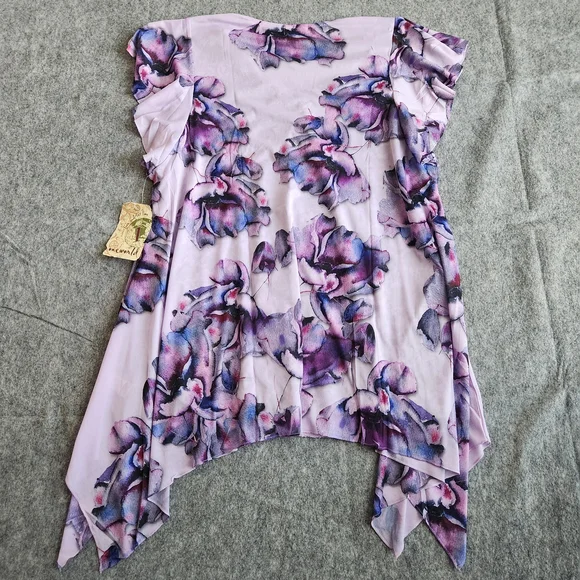 NWT One World Lace V Neck 3/4 Sleeve Stretch Knit Tunic Top Women's 1X Purple - Picture 2 of 12